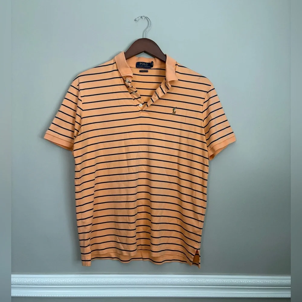 Polo Ralph Lauren Men’s Classic Fit Polo Medium Peach Navy Stripe Pony